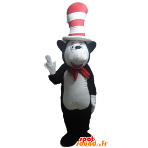 Mascot black and white bear, mouse, with a big hat - MASFR23570 - Bear mascot