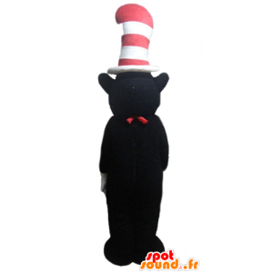Mascot av svart og hvit bjørn, mus, med en stor lue - MASFR23570 - bjørn Mascot