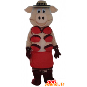 Mascote impertinente rosa com o roupa interior vermelho - MASFR23573 - mascotes porco