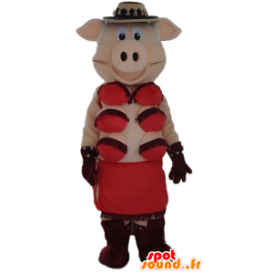 Pink gris maskot med rødt undertøj - Spotsound maskot kostume