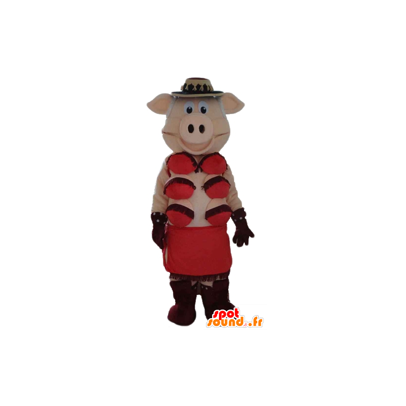 Mascote impertinente rosa com o roupa interior vermelho - MASFR23573 - mascotes porco
