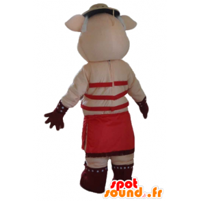Rosa mascotte giocherellona con la biancheria intima rossa - MASFR23573 - Maiale mascotte