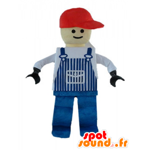 Lego maskot, kledd i blå kjeledress - MASFR23577 - kjendiser Maskoter