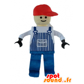 Lego maskot, kledd i blå kjeledress - MASFR23577 - kjendiser Maskoter