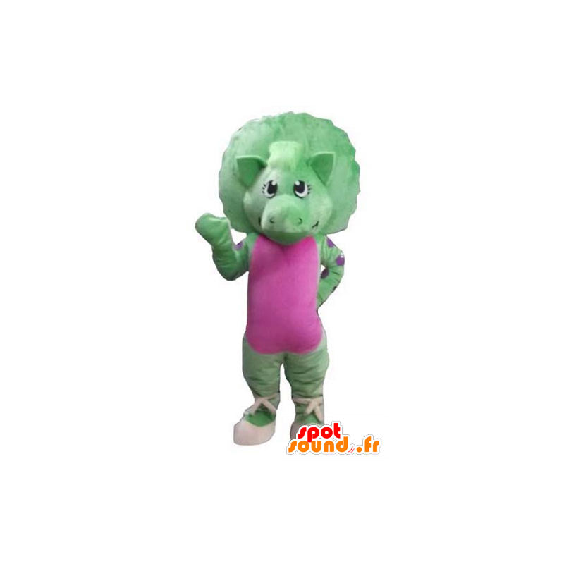 Mascot groen en roze dinosaurus, reus - MASFR23587 - Dinosaur Mascot