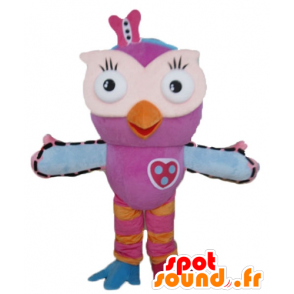 Owl mascot pink, orange and blue, very funny and colorful - MASFR23604 - Mascot of birds