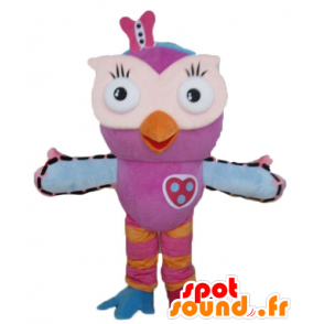 Μασκότ κουκουβάγια ροζ, πορτοκαλί και μπλε, πολύ αστείο και πολύχρωμο - MASFR23604 - μασκότ πουλιών