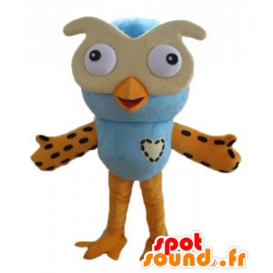 Mascot gran búho azul y naranja con gafas - MASFR23605 - Mascota de aves