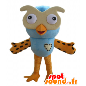Mascot grande coruja azul e laranja com óculos - MASFR23605 - aves mascote