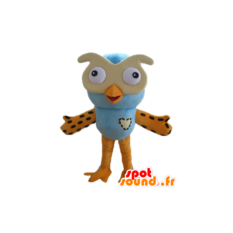 Mascot gran búho azul y naranja con gafas - MASFR23605 - Mascota de aves