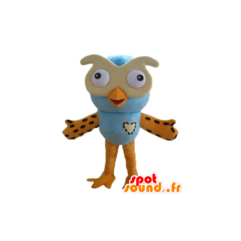 Μασκότ μεγάλο μπλε και πορτοκαλί κουκουβάγια με τα γυαλιά - MASFR23605 - μασκότ πουλιών