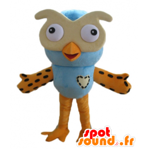 Mascot grote blauwe en oranje uil met bril - MASFR23605 - Mascot vogels