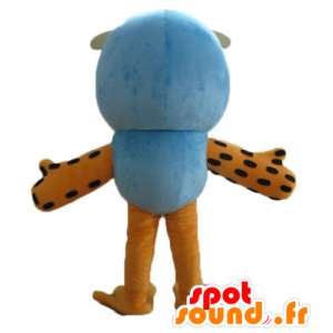 Mascotte de grand hibou bleu et orange, avec des lunettes - MASFR23605 - Mascotte d'oiseaux