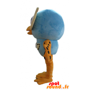 Mascot grande gufo blu e arancione con gli occhiali - MASFR23605 - Mascotte degli uccelli