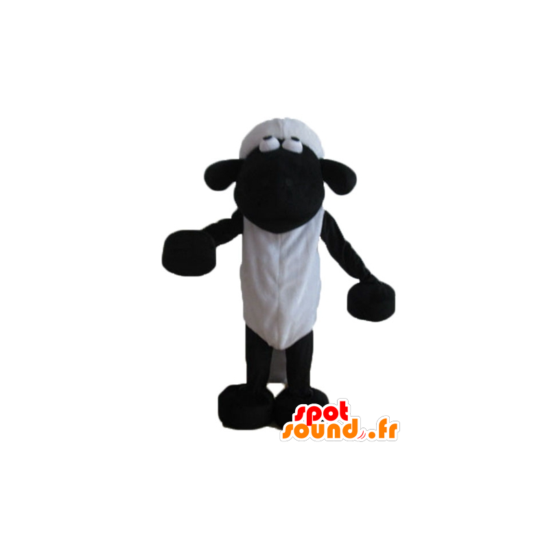 Mascotte de Shaun, célèbre mouton noir et blanc de dessin animé - MASFR23614 - Mascottes Personnages célèbres