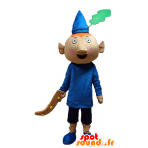 Mascote leprechaun vermelho, vestida no vestido azul, com um chapéu - MASFR23617 - Mascotes humanos