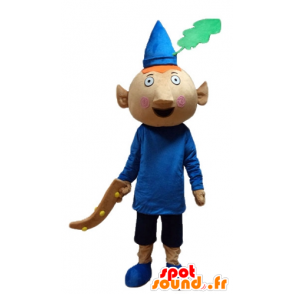 Red leprechaun mascotte, vestita in abito blu, con un cappello - MASFR23617 - Umani mascotte