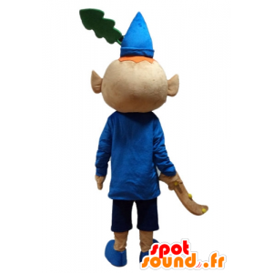 Mascotte de lutin roux, habillé en tenue bleue, avec un chapeau - MASFR23617 - Mascottes Humaines