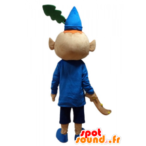 Red leprechaun mascotte, vestita in abito blu, con un cappello - MASFR23617 - Umani mascotte
