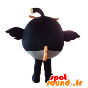 Maskotti musta ja keltainen lintu, suosittu peli Angry Birds - MASFR23623 - julkkikset Maskotteja