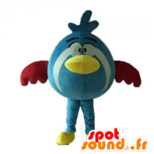 Blå, gul och röd fågelmaskot, rund och söt - Spotsound maskot