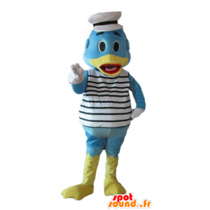 Mascotte de canard bleu et jaune, habillé en marin - MASFR23645 - Mascotte de canards