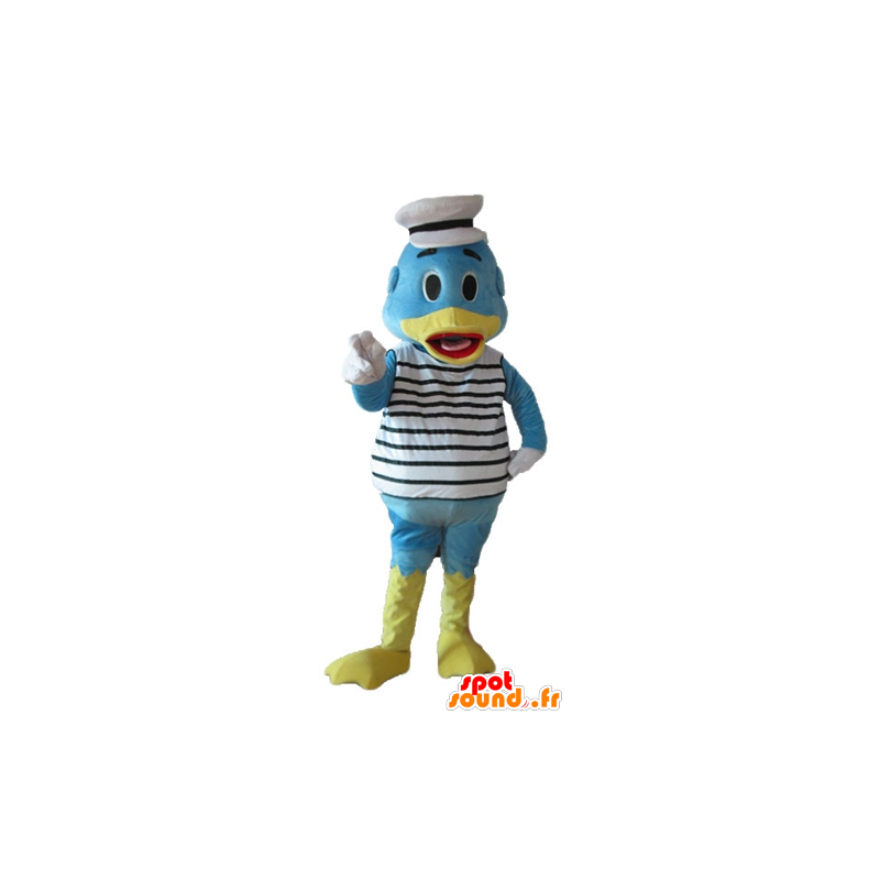 Blauwe en gele eend mascotte, gekleed in sailor - MASFR23645 - Mascot eenden