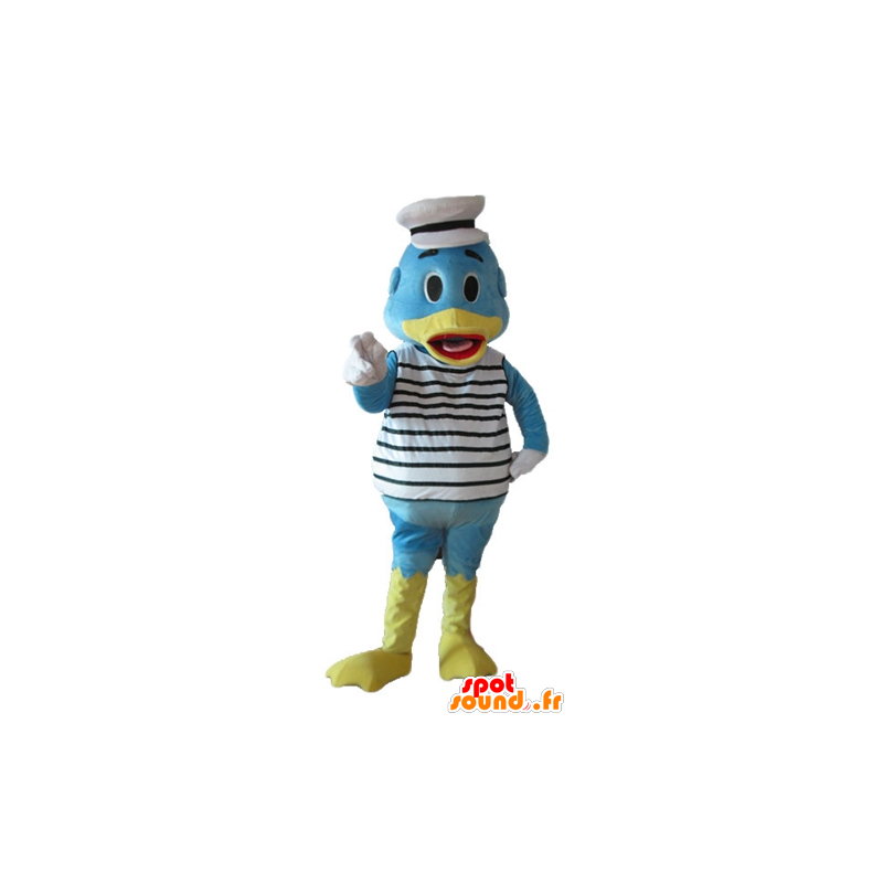 Blue and yellow duck mascot, dressed in sailor - MASFR23645 - Ducks mascot