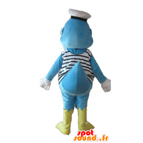 Mascotte de canard bleu et jaune, habillé en marin - MASFR23645 - Mascotte de canards