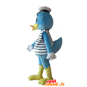 Blue and yellow duck mascot, dressed in sailor - MASFR23645 - Ducks mascot