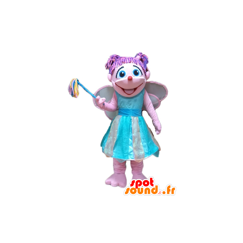 Mascot ganske rosa og blå fe, fargerike og smilende - MASFR23659 - Fairy Maskoter