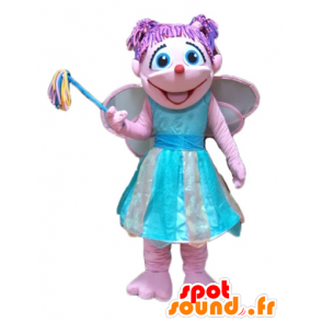 Mascotte bella rosa e blu fata, colorato e sorridente - MASFR23659 - Fata mascotte