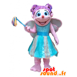 Mascotte de jolie fée rose et bleue, très colorée et souriante - MASFR23659 - Mascottes Fée