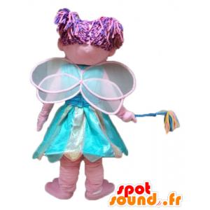 Mascot ganske rosa og blå fe, fargerike og smilende - MASFR23659 - Fairy Maskoter