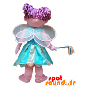 Mascot mooie roze en blauwe fee, kleurrijk en glimlachend - MASFR23659 - Fairy Mascottes