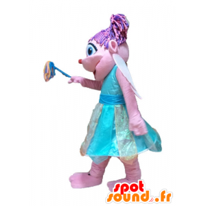 Mascot hübschen rosa und blaue Fee, bunt und lächelnd - MASFR23659 - Maskottchen-Fee