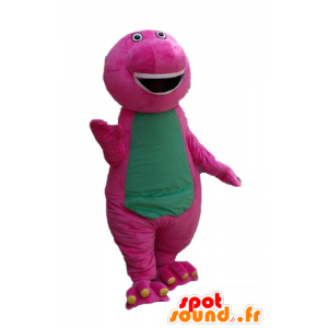 Mascota del dinosaurio rosa y verde, gigante, regordeta y divertido - MASFR23660 - Dinosaurio de mascotas