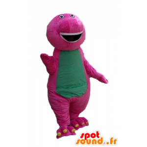 Pink and green dinosaur mascot, giant, plump and funny - MASFR23660 - Mascots dinosaur