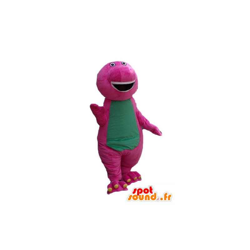 Pink and green dinosaur mascot, giant, plump and funny - MASFR23660 - Mascots dinosaur