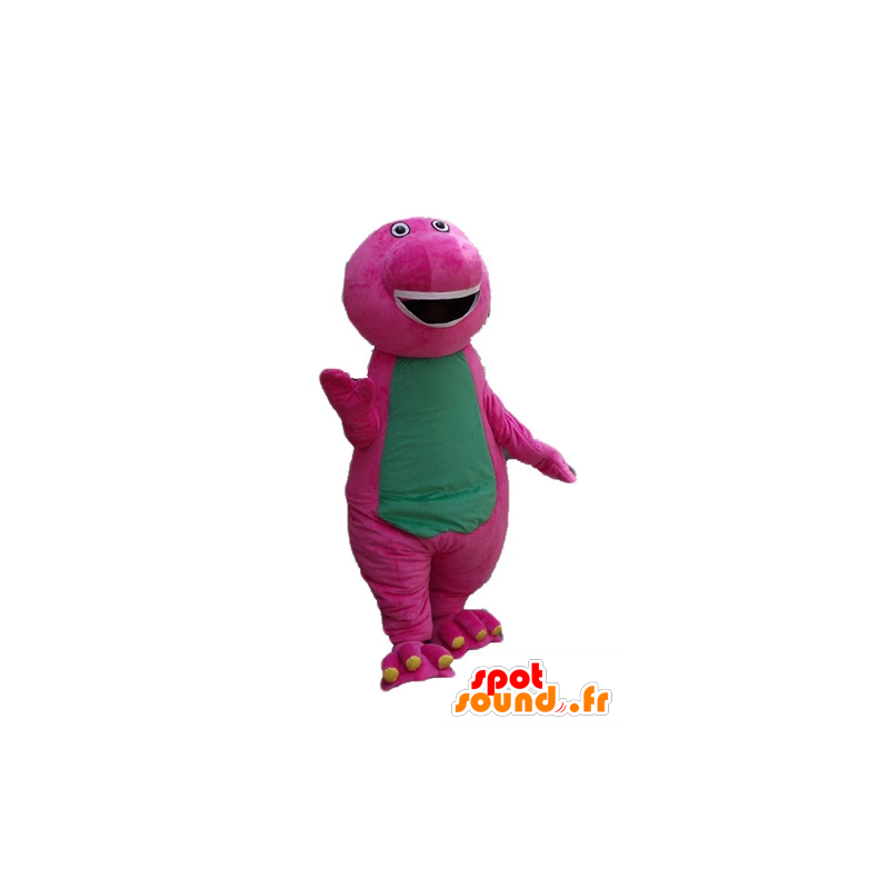 Rosa mascote dinossauro e verde, gigante, gordo e engraçado - MASFR23660 - Mascot Dinosaur
