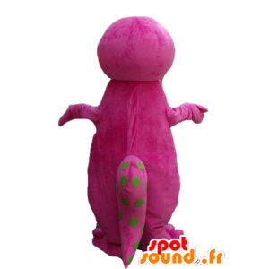 Mascotte de dinosaure rose et vert, géant, dodu et drôle - MASFR23660 - Mascottes Dinosaure