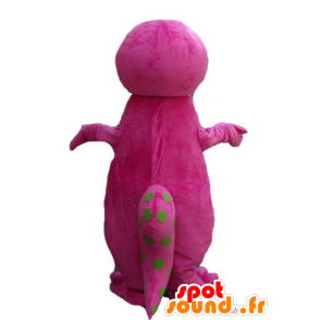 Pink and green dinosaur mascot, giant, plump and funny - MASFR23660 - Mascots dinosaur