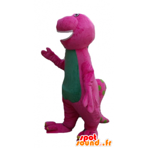 Mascotte de dinosaure rose et vert, géant, dodu et drôle - MASFR23660 - Mascottes Dinosaure
