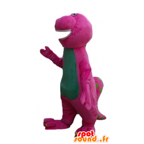 Pink og grøn dinosaur maskot, kæmpe, fyldig og sjov - Spotsound