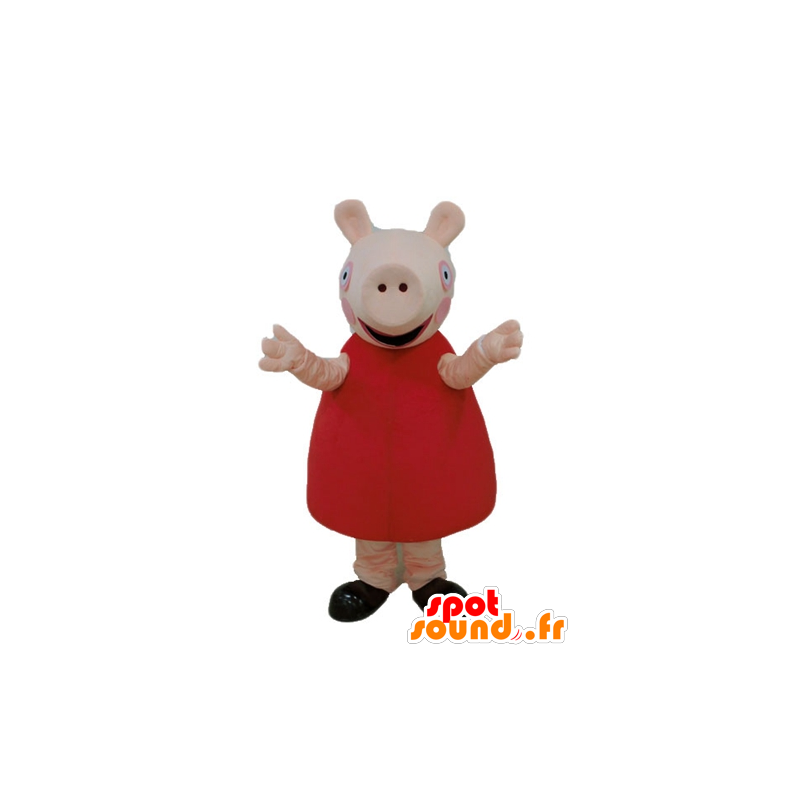 Pink pig mascot with a red dress - MASFR23669 - Mascots pig