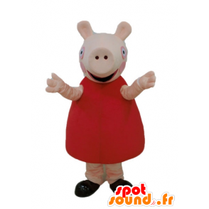 Pink pig mascot with a red dress - MASFR23669 - Mascots pig