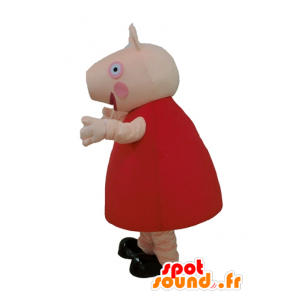 Pink pig mascot with a red dress - MASFR23669 - Mascots pig