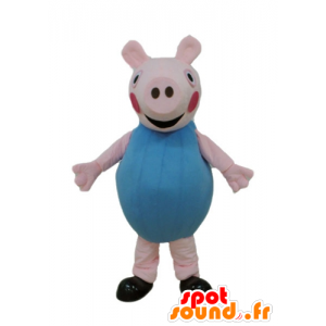 Mascotte de cochon rose, habillé en bleu - MASFR23670 - Mascottes Cochon