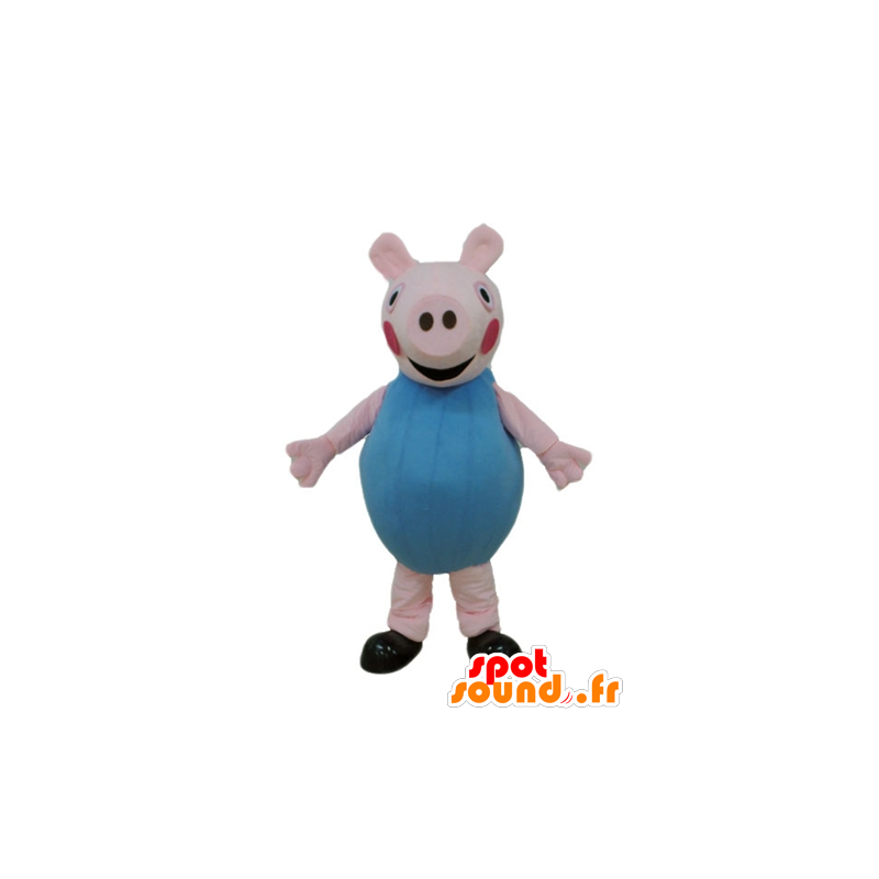 Mascot porco cor de rosa vestido de azul - MASFR23670 - mascotes porco