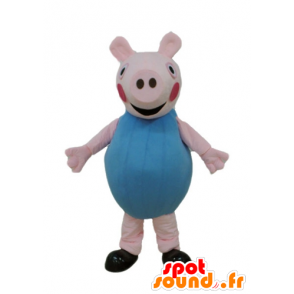 Pink pig mascot dressed in blue - MASFR23670 - Mascots pig